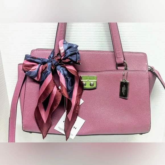 COACH 100% Silk Diamond Shaped Red and Blue Cherry Patterned Scarf - Picture 3 of 4